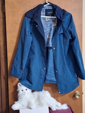 Nautica Women's Blue Hooded Trench Jacket